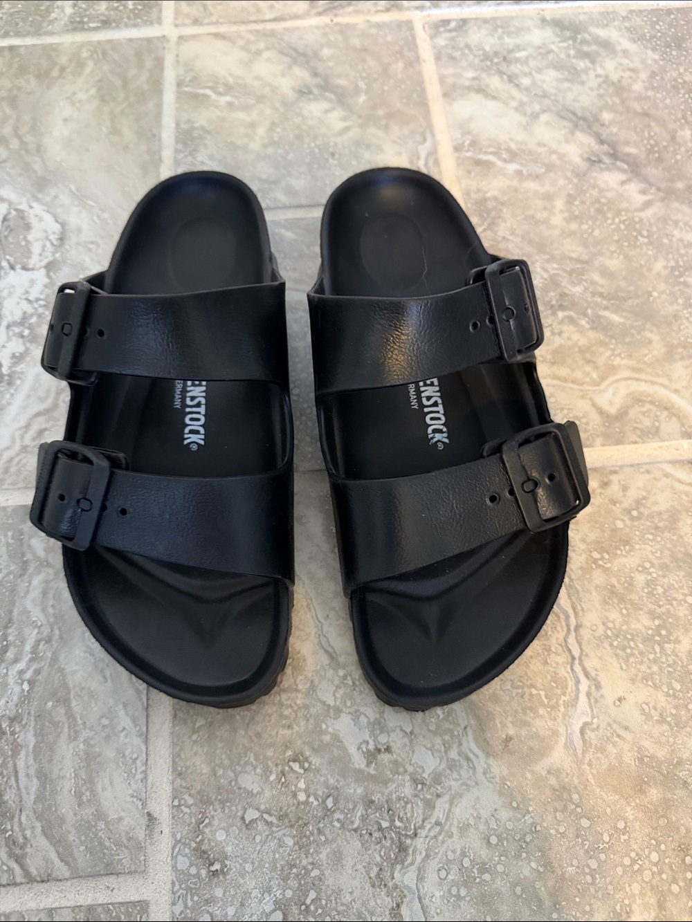 Birkenstock Essentials Black Two-Strap Slide Sandals Womens size 6